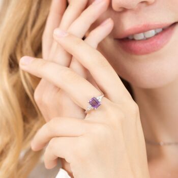 Lavender Amethyst Emerald Cut Ring In Silver And Gold Vermeil, 2 of 12