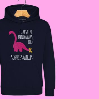 'Girls Like Dinosaurs Too' Girls Hoodie, 6 of 12