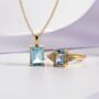 Blue Topaz Emerald Cut Pendant Necklace In Sterling Silver And Gold, thumbnail 8 of 11