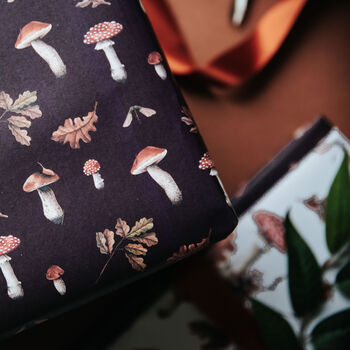 Woodland Mushroom Gift Wrap – Deep Plum Autumn Wrapping Paper For Christmas, Birthdays, Weddings And Special Occasions, 4 of 4