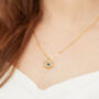 Blue Cz Evil Eye 24kt Gold Plated Art Deco Necklace, thumbnail 1 of 6