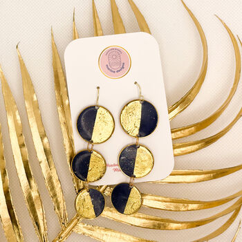Navy And Gold Foil Large Statement Drop Earrings, 3 of 9