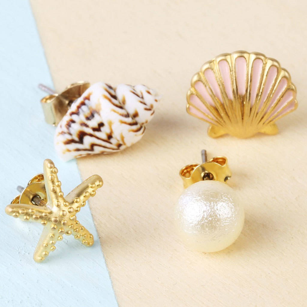 set of four mismatched nautical beach stud earrings by lisa angel ...