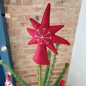 Handmade Felt Crimson Star Christmas Tree Topper, 6 of 7