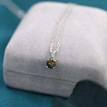 Tiny Black Opal Pendant Necklace In Sterling Silver, 4 of 12