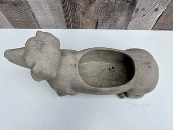 Grey Dachshund Planter Sausage Dog Flower Pot Home Decor, 4 of 11