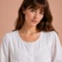 Women's White Cotton Long Sleeve Nightdress Yoke, thumbnail 1 of 6