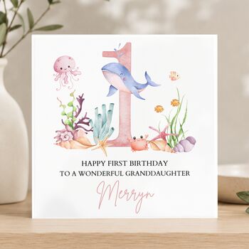 Under The Sea 1st Birthday Card, Any Age For, Pink Or Blue For Daughter, Son, 4 of 5