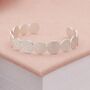 Adjustable Sterling Silver Plated Dappled Disc Open Cuff Bangle, thumbnail 1 of 6