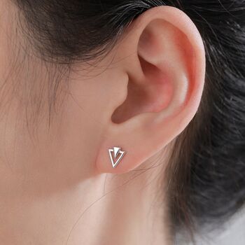 Art Deco Style Tiny Double Triangle Stud Earrings In Sterling Silver, 6 of 11