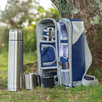 Deluxe Two Person Flask And Mug Picnic Set Navy Blue, 4 of 8