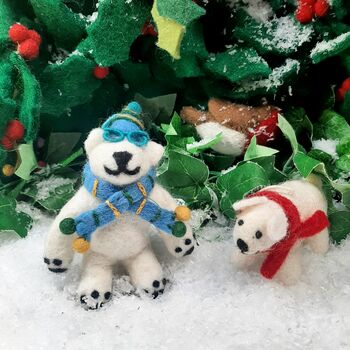 Handmade Felt Cosmo The Polar Bear Christmas Decoration, 3 of 3