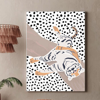 Tiger Sleeping Polkadots Black White Children's Art Print, 2 of 6