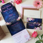 Pink Floral On Navy Wedding Invitations, thumbnail 1 of 5