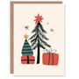 Gifts Presents Tree Bright Modern Xmas Christmas Card, thumbnail 1 of 4