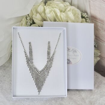 Delicate Bridal Jewelry Set: Teardrop Cubic Zirconia Necklace And Earrings, 2 of 5