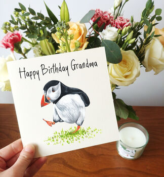 Illustrated Dancing Puffin Birthday Card, 4 of 6