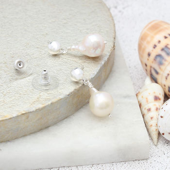 Modern Natural Pearl Drop Earrings, 7 of 10