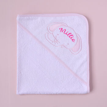 Personalised Pink Elephant Hooded Baby Towel, 7 of 11