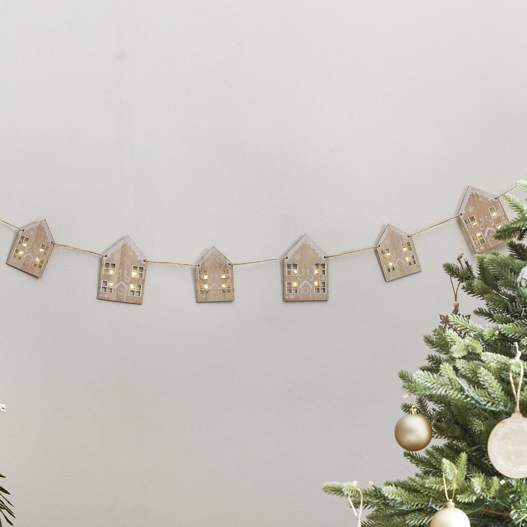 Wooden Gingerbread House Christmas Bunting With Lights, 1 of 4