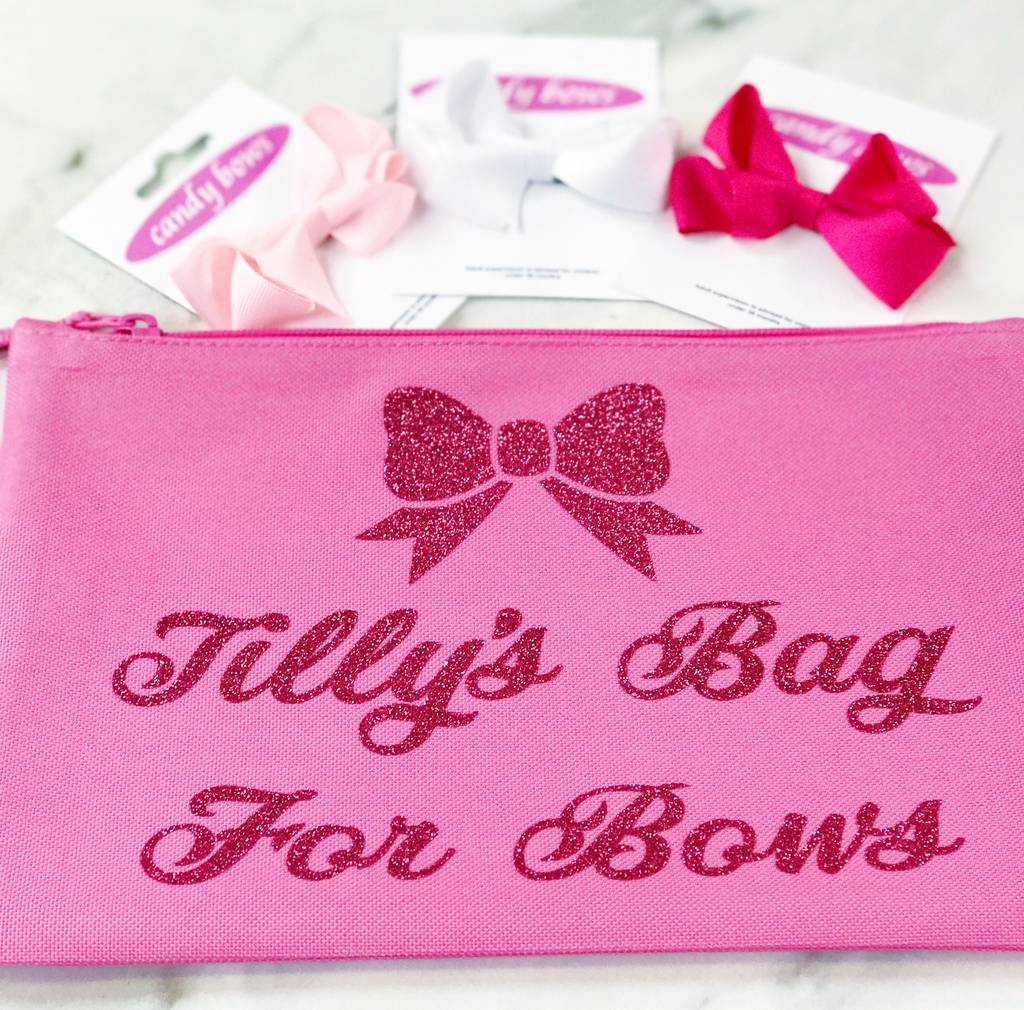 Girls Personalised Hair Bow Make Up Bag And Hair Bows By Candy Bows