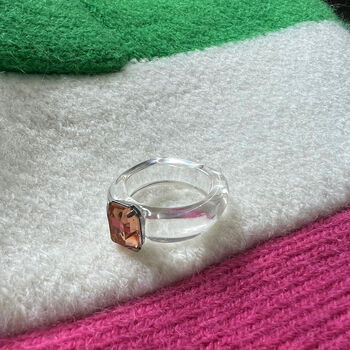 Transparent Resin Ring With Pink Rhinestone, 2 of 7