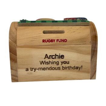Personalised Children's Rugby Money Box, Piggy Bank, 11 of 12