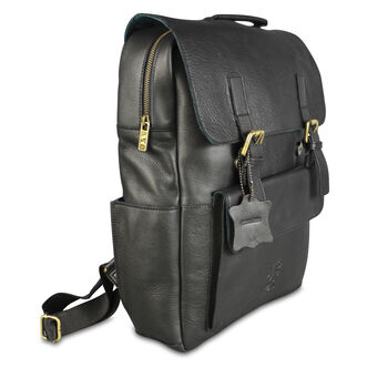 'Kingsley' Men's Leather Laptop Backpack In Black, 7 of 9