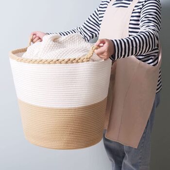61 L White And Brown Cotton Rope Woven Basket, 2 of 9