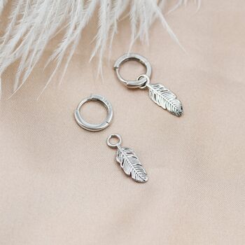 Sterling Silver Feather Hoop Earrings, 7 of 11