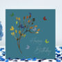 Butterfly And Flower Bud Birthday Card Teal Background, thumbnail 1 of 12