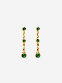 Dangle Chain Earrings With Emerald Green Stones, 2 of 3