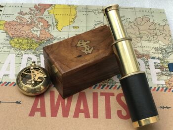 Six Inch Brass Handheld Mini Telescope With Wooden Box, 5 of 12