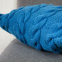Hand Knit Chunky Cable Stitch Cushion In Teal, thumbnail 4 of 6
