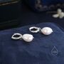Sterling Silver Baroque Pearl Hammered Hoop Earrings, thumbnail 3 of 10