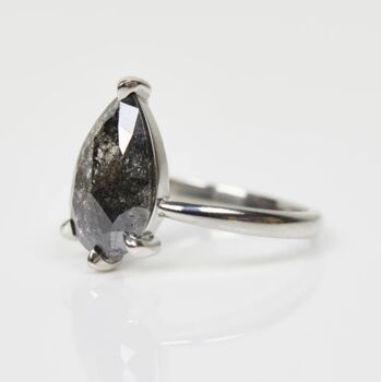 One Of A Kind Platinum Black Pear Shape Rose Cut Diamond Engagement, 3 of 4