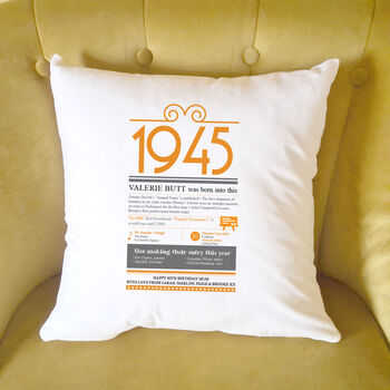 Personalised 80th Birthday Gift 1945 Cushion, 8 of 9