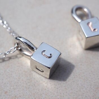 Personalised Hand Stamped Dainty Cube Initial Necklace, 5 of 12