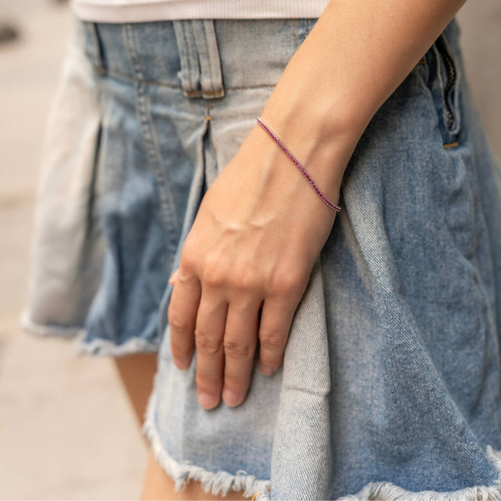 Fine Sterling Silver Cz Ruby Tennis Bracelet, 1 of 4