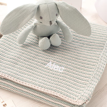 Unisex Baby Blanket, Bobble Hat And Mittens Set, 10 of 12