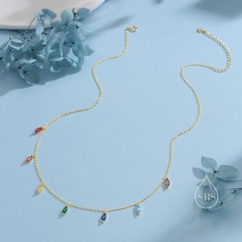 Sterling Silver Multiple Colour Cz Marquise Pendant Necklace, 6 of 12