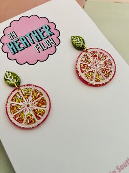 Grapefruit Glitter Resin Statement Earrings /Gift For Gin Lovers / Boozy Brunch Gift / Exotic Holiday Earrings, 4 of 5