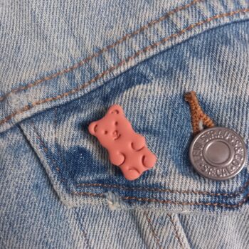 Small Teddy Bear Shaped Polymer Clay Pin Badge, 3 of 5