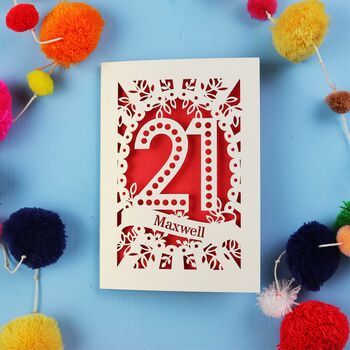Personalised 21st Birthday Card Papercut Spotty Design, 7 of 9