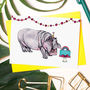 'Party Animal' Hippo Greeting Card, thumbnail 1 of 2
