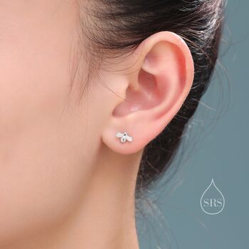 Tiny Bumble Bee Screw Back Earrings In Sterling Silver, 6 of 10