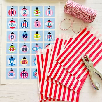Christmas Bauble Advent Calendar Stickers And Bags, 2 of 6