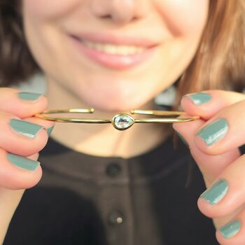 18ct Gold Plated Aquamarine March Birthstone Bangle, 2 of 5