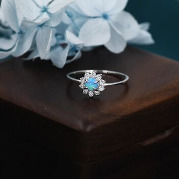 Blue Opal Cz Halo Ring In Sterling Silver, 2 of 10