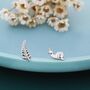 Sterling Silver Mismatched Snail And Fern Leaf Stud Earrings, thumbnail 4 of 10